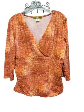 Acorn Women's Large Orange Abstract Pattern V-neck Blouse